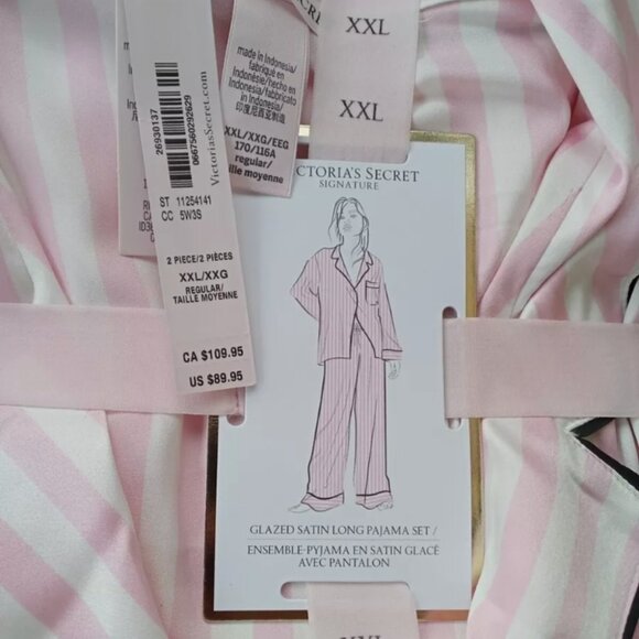 Victoria's Secret glazed set long pajama set classic pink and white striped XXL - Picture 1 of 1